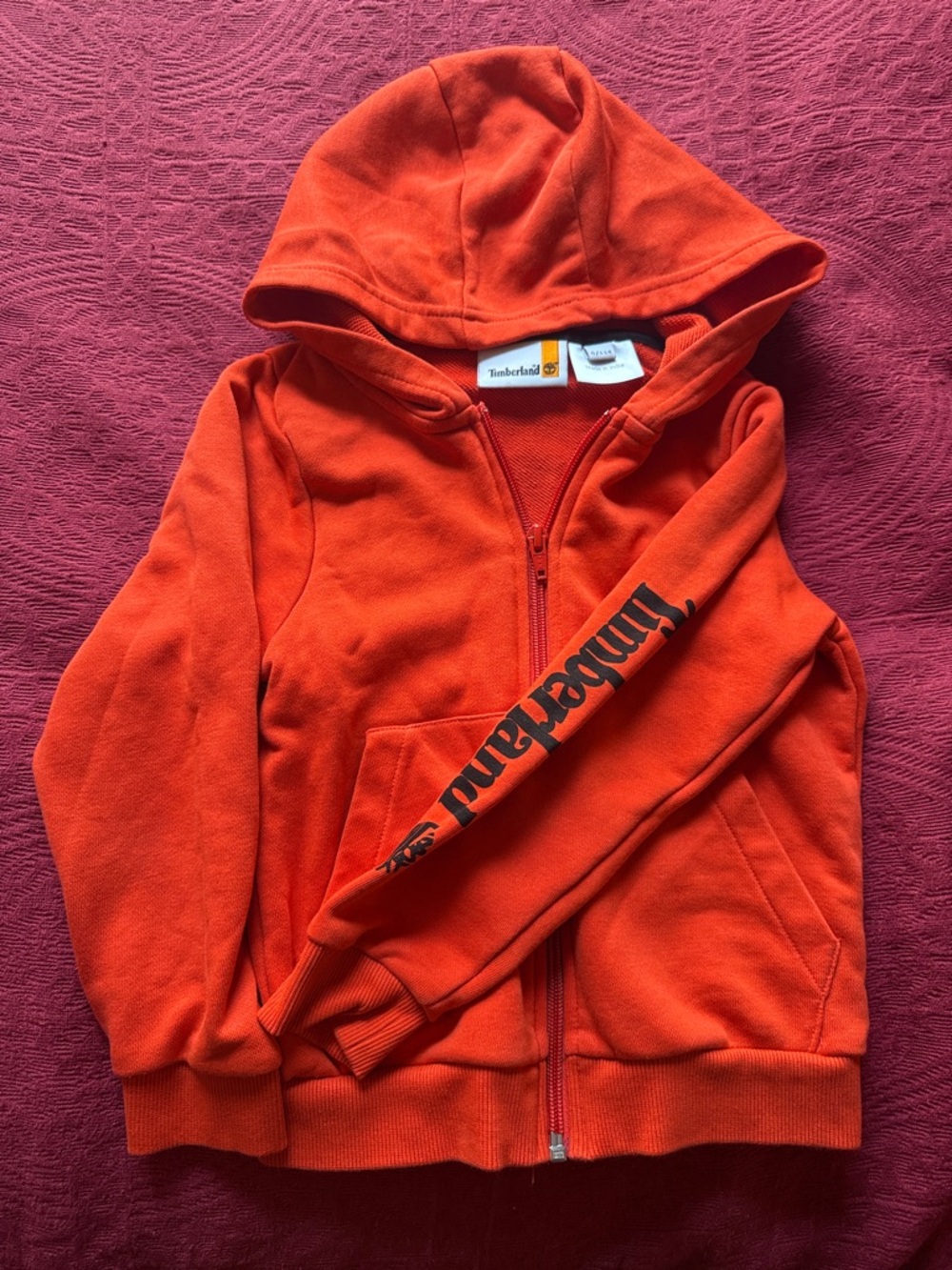 Timberland Kids Bright Orange Full-Zip Hooded Sweatshirt
